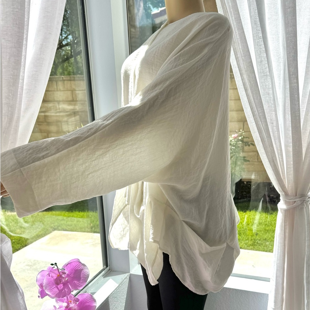 Kedem Sasson Langelook White Linen One Size Top Tunic Blouse Off White EUC - Picture 6 of 11